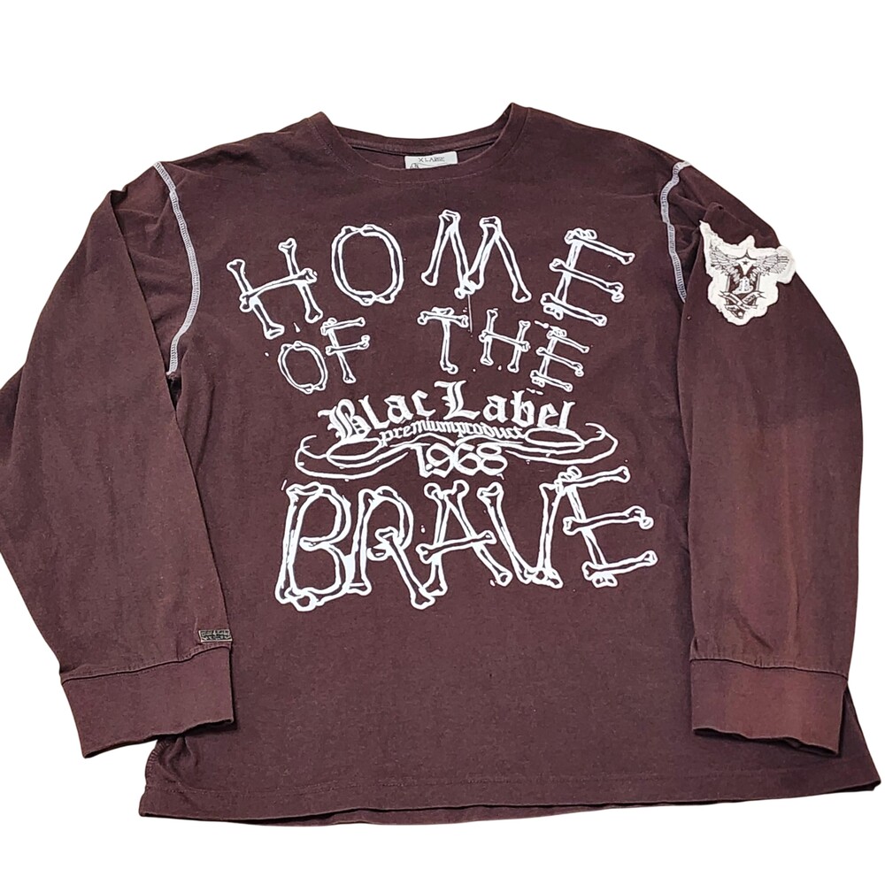 Blac Label Shirt Mens XL Brown Home Of The Brave Long Sleeve Graphic Tee